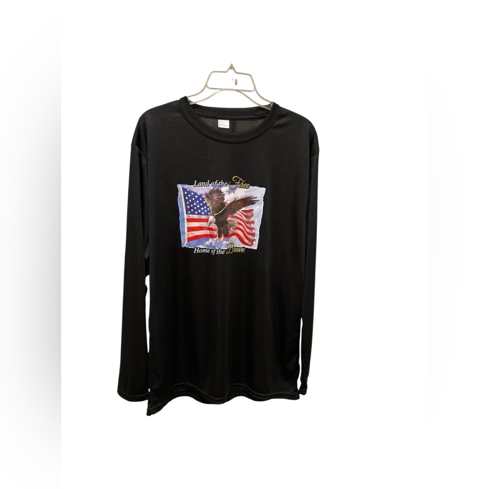 Patriotic Land of the Free Home of the Brave Long Sleeve Shirt Black Large